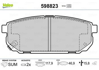 Fren Disk Balata Arka VALEO 598823  583023ED00 58302-3ED00 583023ED01 58302-3ED01 583023EE00 58302-3EE00