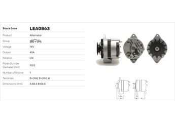 Alternatör  LUCAS ELEKTRIK LEA0863  C00090001018 35544 51750 6005706656 6005706662 7901820 90158007 AL32141 AL62401 AR62401 AZ23575 TY6605 50152151 50185642 3165252M1 61542902 0061542902 A0061542902 605710100103 727549 294390300 294390700 294391700 22310 022310 4434755