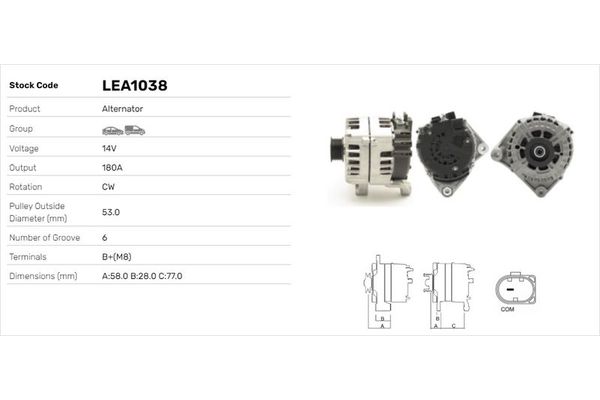 Alternatör  BMW 1 Serisi Sedan 3/5 Kapı (E81/E87)(2004->)  LUCAS ELEKTRIK LEA1038