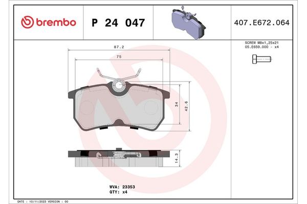 Fren Disk Balata Arka Ford Focus S.Wagon (CAK)(1998->)  BREMBO P 24 047