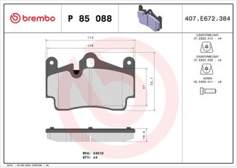 Fren Disk Balata Arka BREMBO P 85 088  95535293950 7L5698451 95535293951 958698451A 7L0615415B