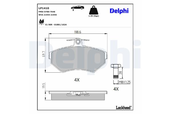 Fren Disk Balata Ön Audi A4 Avant (B5)(11.1994->)  DELPHI LP1410