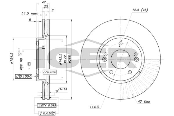 Fren Disk Ayna Ön Sağ ve Sol Hyundai i30 Cw (PD)(01.2017->)  AYD 51509