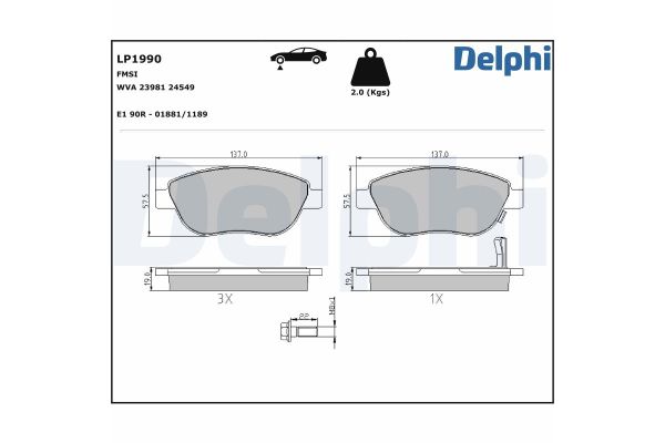 Fren Disk Balata Ön Opel Corsa D (2006->)  DELPHI LP1990