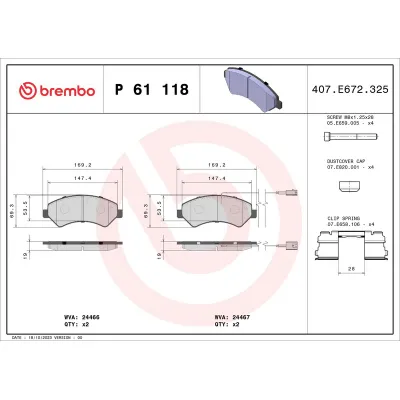Fren Disk Balata Ön BREMBO P 61 118