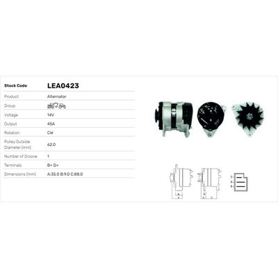 Alternatör  LUCAS ELEKTRIK LEA0423