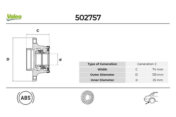 Teker Rulmanı Ön Sağ veya Sol Renault Laguna Grandtour (K56)(08.1995->)  VALEO 502757