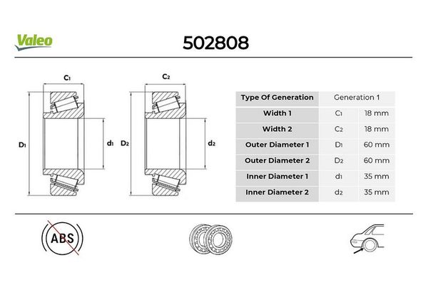 Teker Rulmanı Arka Sağ veya Sol Ford Escort 3/5 Kapı/S.Wagon/Cabr./Express (1981->)  VALEO 502808