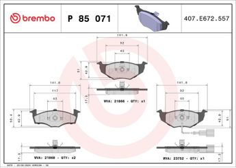 Fren Disk Balata Ön BREMBO P 85 071  6Q0698151B