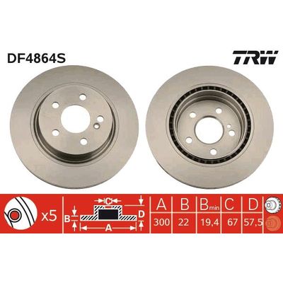 Fren Disk Ayna Arka Sağ ve Sol Mercedes C -Serisi Coupe (BM 204)(03.2011->)  TRW DF4864S