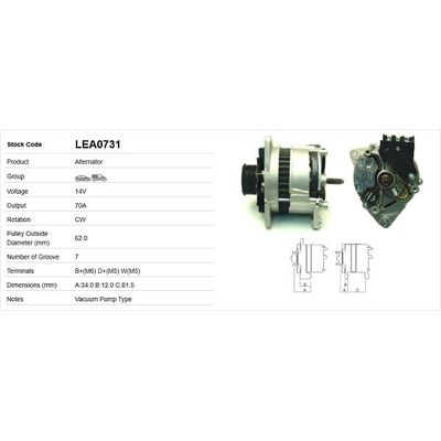 Alternatör  LUCAS ELEKTRIK LEA0731