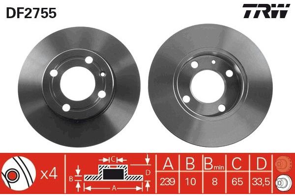 Fren Disk Ayna Ön Sağ ve Sol Volkswagen Polo III 2/4 Kapı (6N1)(09.1994->1999)  TRW DF2755