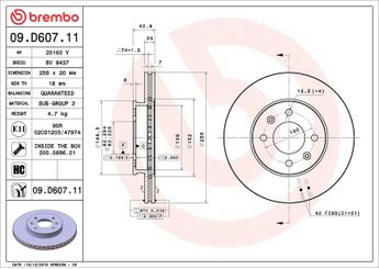 Fren Disk Ayna Ön Sağ ve Sol BREMBO 09.D607.11  51712G6300