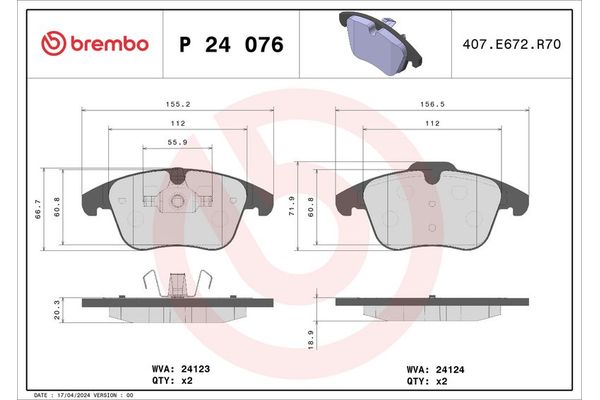 Fren Disk Balata Ön MG EHS (01.2021->)  BREMBO P 24 076X