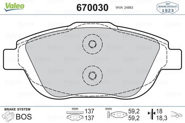 Fren Disk Balata Ön Citroen C4 Cactus (2014) / C4 Cactus Makyajlı (2018)  VALEO 670030