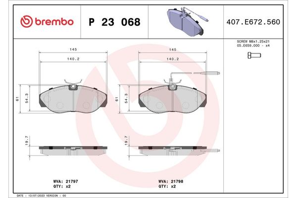 Fren Disk Balata Ön Peugeot Boxer (270/310) Minibüs RS2850mm (->2002)  BREMBO P 23 068