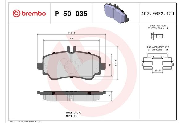 Fren Disk Balata Ön Mercedes A -Serisi (BM 168)(05.1997->)  BREMBO P 50 035