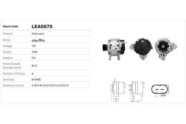 Alternatör  Volkswagen Eos (1F7)(11.2005->2010)  LUCAS ELEKTRIK LEA0573