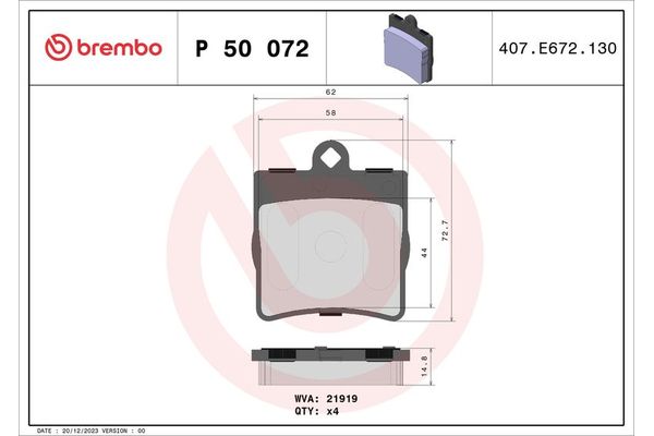 Fren Disk Balata Arka Mercedes C -Serisi Sportcoupe (BM 203)(10.2000->)  BREMBO P 50 072