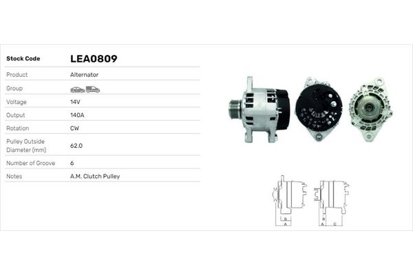 Alternatör  LUCAS ELEKTRIK LEA0809
