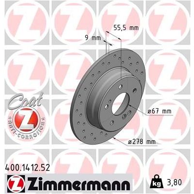 Fren Disk Ayna Arka Sağ ve Sol Mercedes CLK Coupe (BM 209)(03.2002->)  ZIMMERMANN 400.1412.52