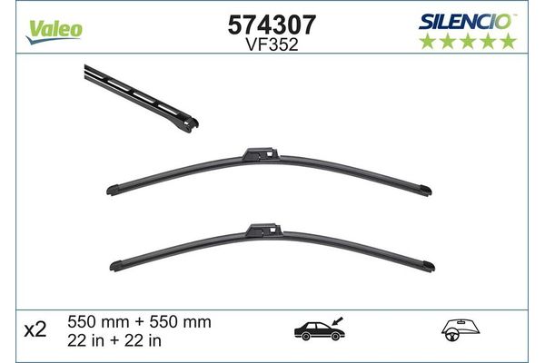 Silecek Süpürgesi Ön  560/560 mm - 22/22 inç Mercedes CLK Cabrio (BM 209)(02.2003->)  VALEO 574307