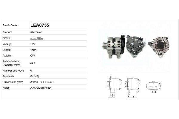 Alternatör  Land Rover Freelander 2 (LN)(01.2007->)  LUCAS ELEKTRIK LEA0755