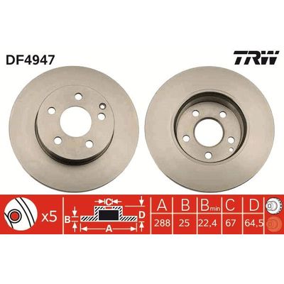 Fren Disk Ayna Ön Sağ ve Sol Mercedes C -Serisi Sedan (BM 204)(01.2011->)  TRW DF4947
