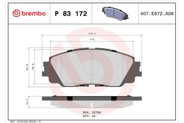 Fren Disk Balata Ön Toyota Corolla Cross XG10 (01.2022->)  BREMBO P 83 172