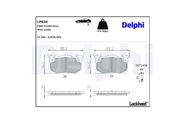 Fren Disk Balata Arka Renault R 19 Chamade 4 Kapı (L53)(06.1989->)  DELPHI LP836