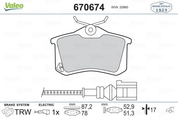 Fren Disk Balata Arka Volkswagen Lupo (6X1/6E1)(10.1998->2005)  VALEO 670674
