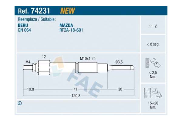 Isıtma Bujisi  Mazda 6 Kombi (GH)(12.2007->)  ET1 EC777