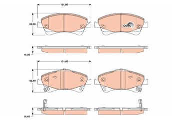 Fren Disk Balata Ön TRW GDB3479  GDB3479 446502190 04465-02190 446502280 04465-02280 44650F010 04465-0F010 44650F011 04465-0F011 4465YZZEE 04465YZZEE