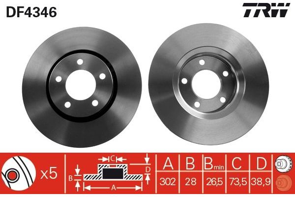 Fren Disk Ayna Ön Sağ ve Sol Chrysler Voyager (GS/ GH)(1996->)  TRW DF4346