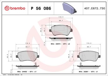 Fren Disk Balata Ön BREMBO P 56 086  D10601HA0B D10601HA1A D10601HA0A D10601HA0C D10601HA0E D10601HA7B D10601HA7C D10601HD0A D10FM1HA0A D1M601HA0 D1M601HA0B D1M601HAVA D1M601HD0A D1N601HA0B 410601797R 410601HA0B