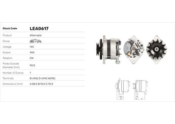 Alternatör  LUCAS ELEKTRIK LEA0617  LEA0617 C000900010030 4787590 4808498