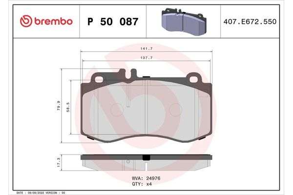 Fren Disk Balata Ön Mercedes E -Serisi Sedan (BM 212)(01.2009->)  BREMBO P 50 087