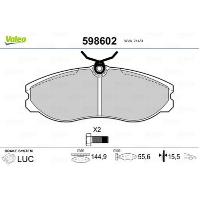 Fren Disk Balata Ön Nissan Vanette Cargo (HC23)(05.1995->)  VALEO 598602