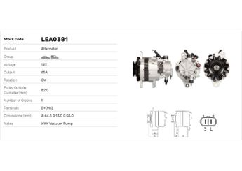 Alternatör  LUCAS ELEKTRIK LEA0381  LEA0381 3730042502 37300-42502 3730042620 37300-42620 3730042621 37300-42621 3730042624 37300-42624 3730047400 37300-47400 3730047450 37300-47450 3730047451 37300-47451 3730042622 37300-42622