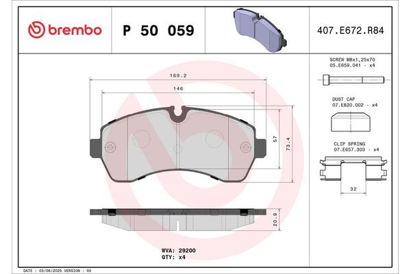 Fren Disk Balata Ön Mercedes eSprinter III P.Van FWD (910)(03.2020->01.2024)  BREMBO P 50 059
