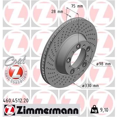 Fren Disk Ayna Arka Sol Porsche 911 (Typ 991)(2011->)  ZIMMERMANN 460.4512.20