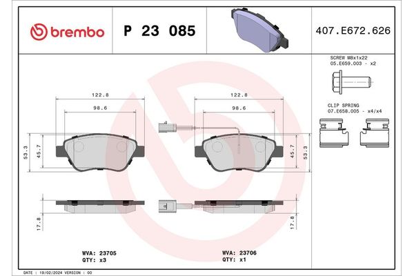 Fren Disk Balata Ön Fiat Stilo (192)(2001->)  BREMBO P 23 085