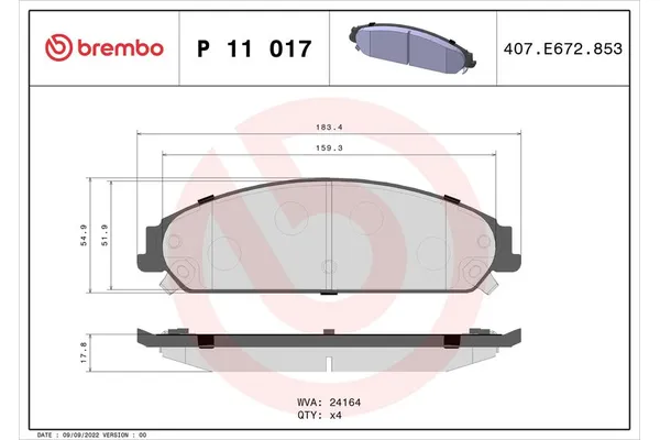 Fren Disk Balata Ön Chrysler 300C (LE/LX)(2004->)  BREMBO P 11 017