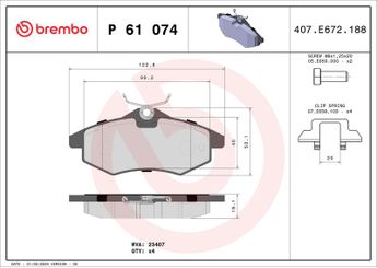 Fren Disk Balata Ön BREMBO P 61 074  1611457180 1617257080 425236 425258 425345 425369 425384 E172285