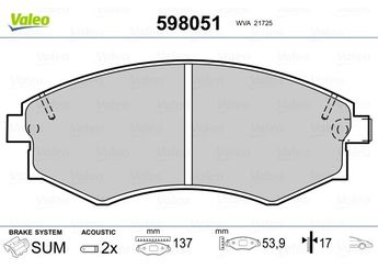 Fren Disk Balata Ön VALEO 598051  5810128A00 5810128A20 5810129A00 58101-28A00 58101-28A20 5810129A10 58101-29A10 5810129A30 58101-29A30 5810129A40 58101-29A40 5810133A00 58101-33A00 5810133C00 58101-33C00 5810134A21 58101-34A21 5810135A10 58101-35A10 410600C890 41060-0C890 410603C490 41060-3C490 4106048R91 41060-48R91 4106079E90 41060-79E90 4106079E92 41060-79E92 D10603C490 D1060-3C490 D106079E92 D1060-79E92 4813005000 48130-05000 4813005010 48130-05010 4813005011 48130-05011 4813005012 48130-05012