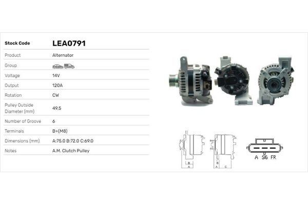 Alternatör  Ford C-MAX (CB3)(2007->2010)  LUCAS ELEKTRIK LEA0791