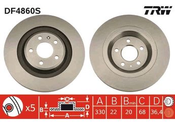 Fren Disk Ayna Arka Sağ ve Sol TRW DF4860S  8K0615601C 8K0 615 601 C
