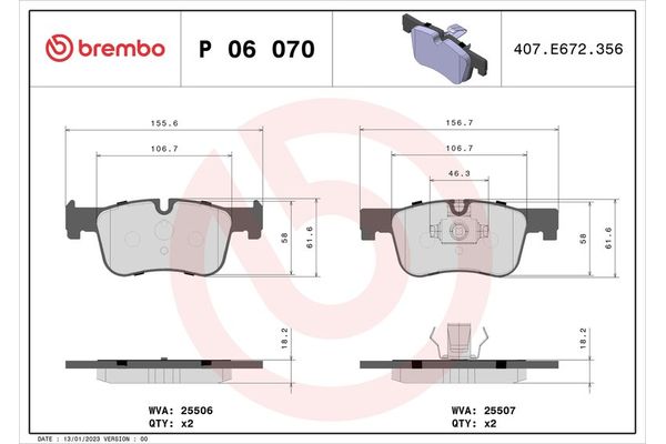 Fren Disk Balata Ön BMW 3 Serisi Gran Turismo (F34)(2013->)  BREMBO P 06 070X
