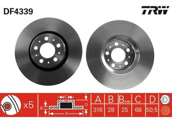 Fren Disk Ayna Ön Sağ ve Sol TRW DF4339  30636074 30736406 31423325 306360743