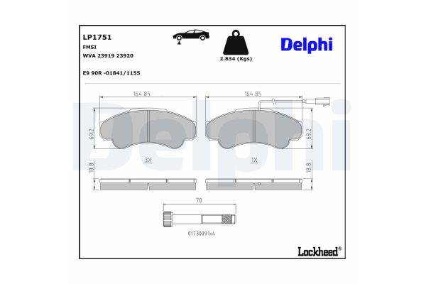 Fren Disk Balata Ön Peugeot Boxer (330/350) Kamyonet Aks:3700mm (2002->2006)  DELPHI LP1751